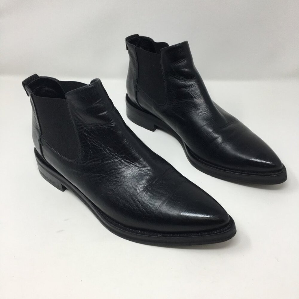 McQ by Alexander McQueen Ankle Boots Womens 38  Black Leather Slip On Stretch